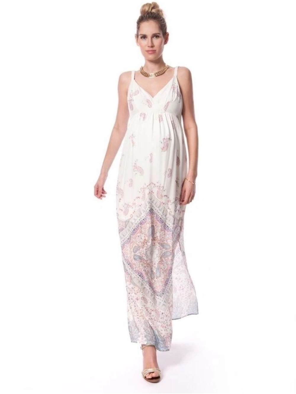 Seraphine NWT Boho Paisley Maternity Maxi Dress Cream Pink US 6
